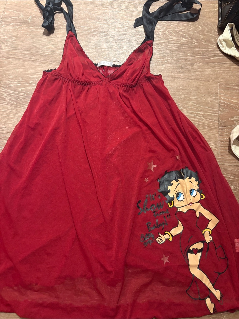 Betty Boop Red Tie-Shoulder Chemise with Graphic
